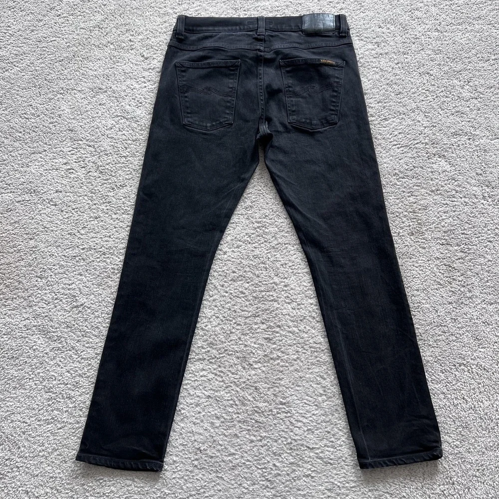 Nudie Jeans Lean Dean Jeans Mens 32x27 Black Slim Tapered Stretch Denim
